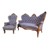 Ensemble de salon en noyer de style rococo revival, années 1890.