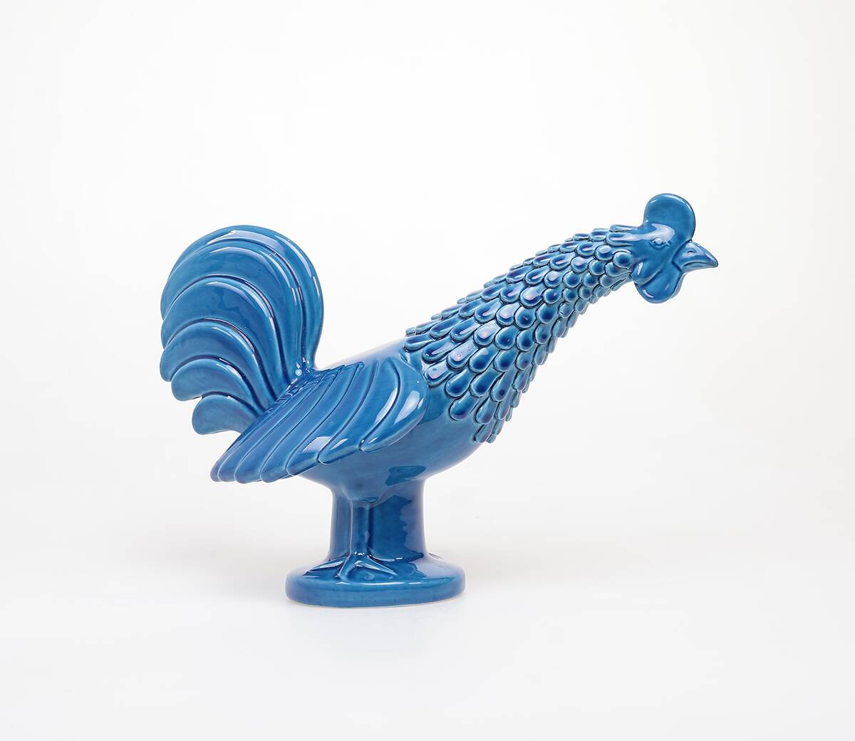 Vintage Italian Blue Ceramic Rooster, Behrend 1960s