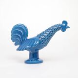 Vintage Italian Blue Ceramic Rooster, Behrend 1960s