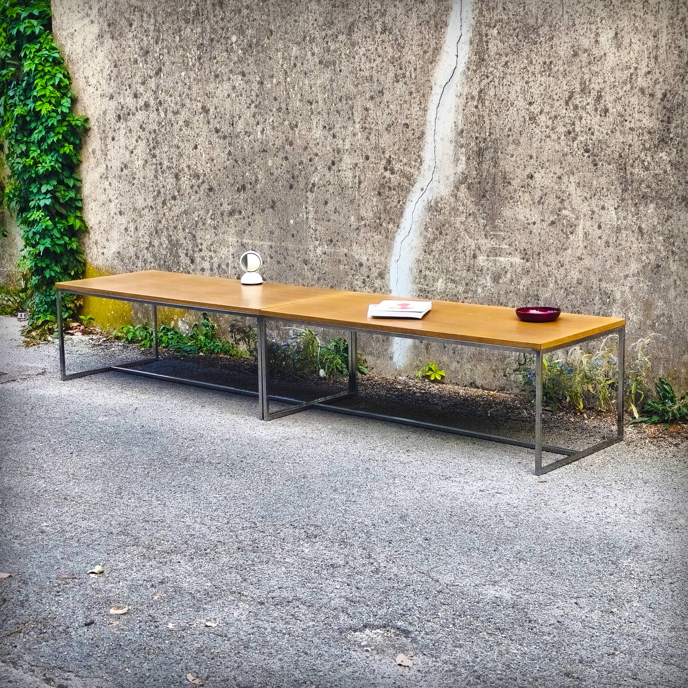 XXL coffee table in oak and chrome steel