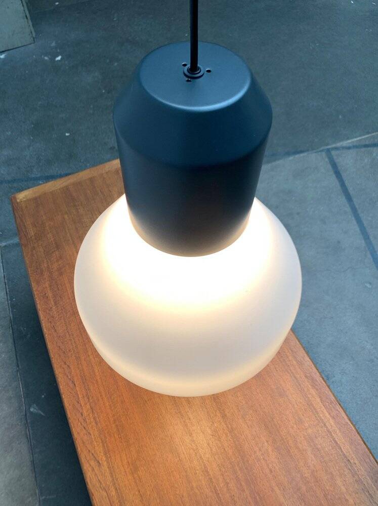 Minimalist bell-shaped pendant lamp in metal and glass, Italian by Sebastian Herkner for Classicon.