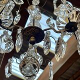 Three-light chandelier in bronze and cut crystal, early 20th century work.
