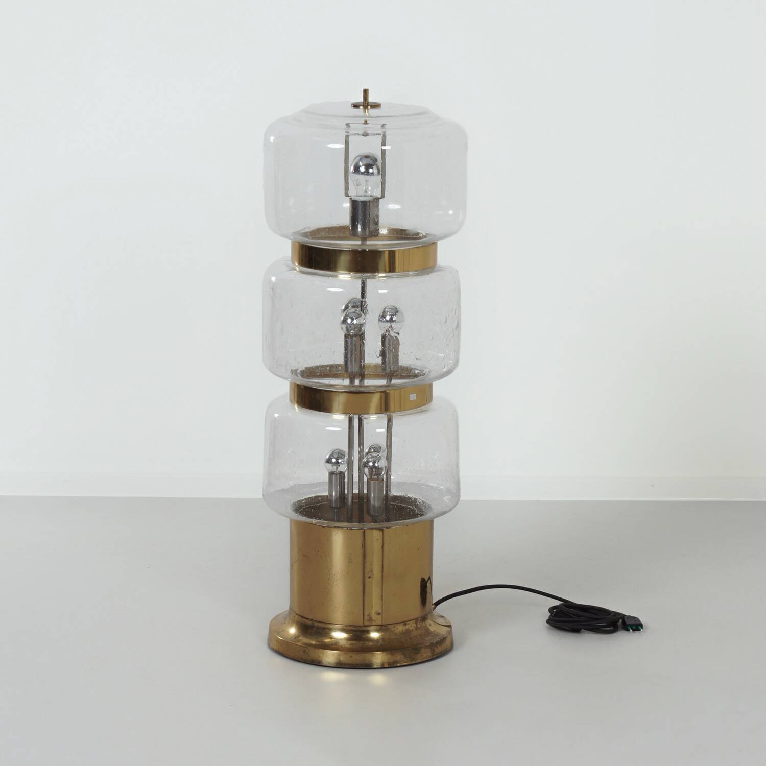 Large Floor Lamp of Mouth Blown Bubble Glass and Brass, 1970s