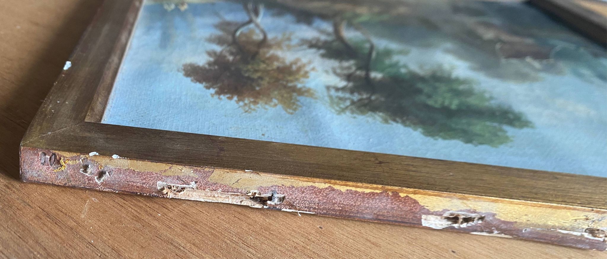 HST/P painting "Animated Barbizon landscape at the river" signed to be restored 19th century