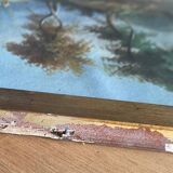 HST/P painting "Animated Barbizon landscape at the river" signed to be restored 19th century