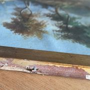 HST/P painting "Animated Barbizon landscape at the river" signed to be restored 19th century