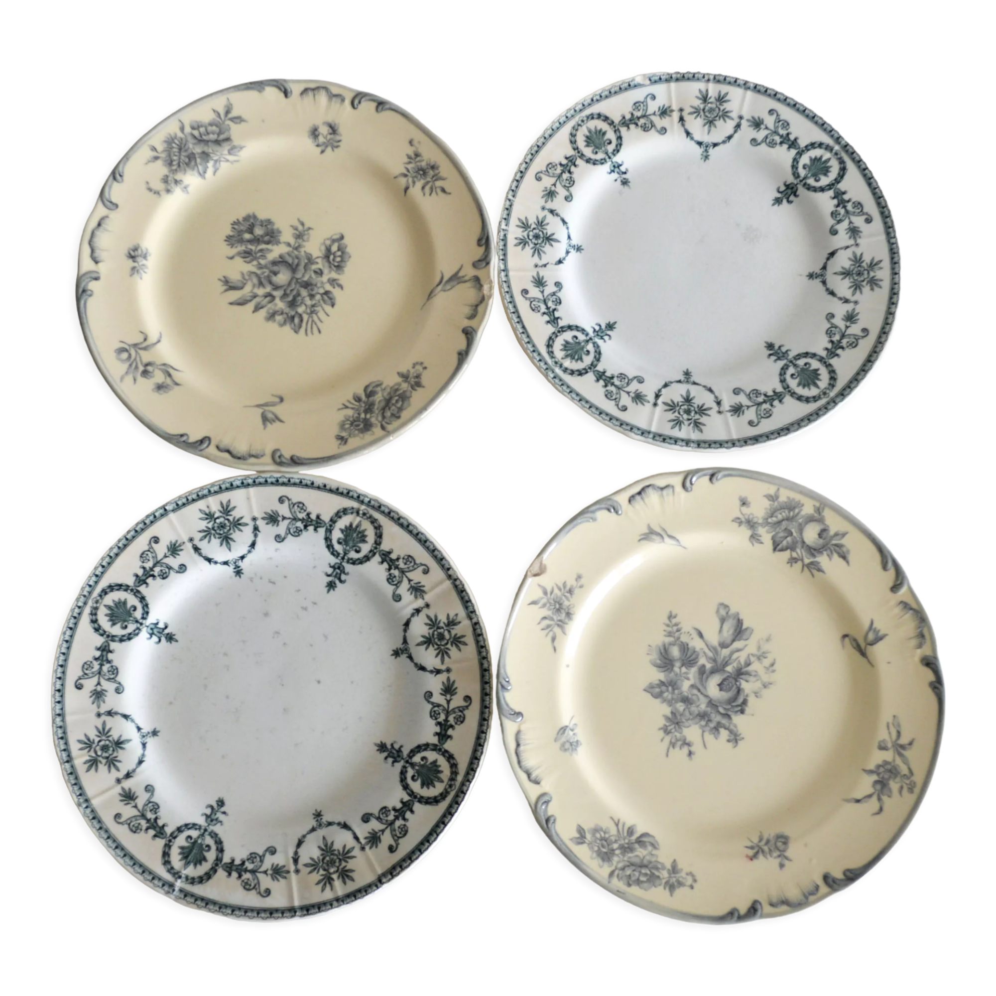 4 mismatched iron earth dessert plates