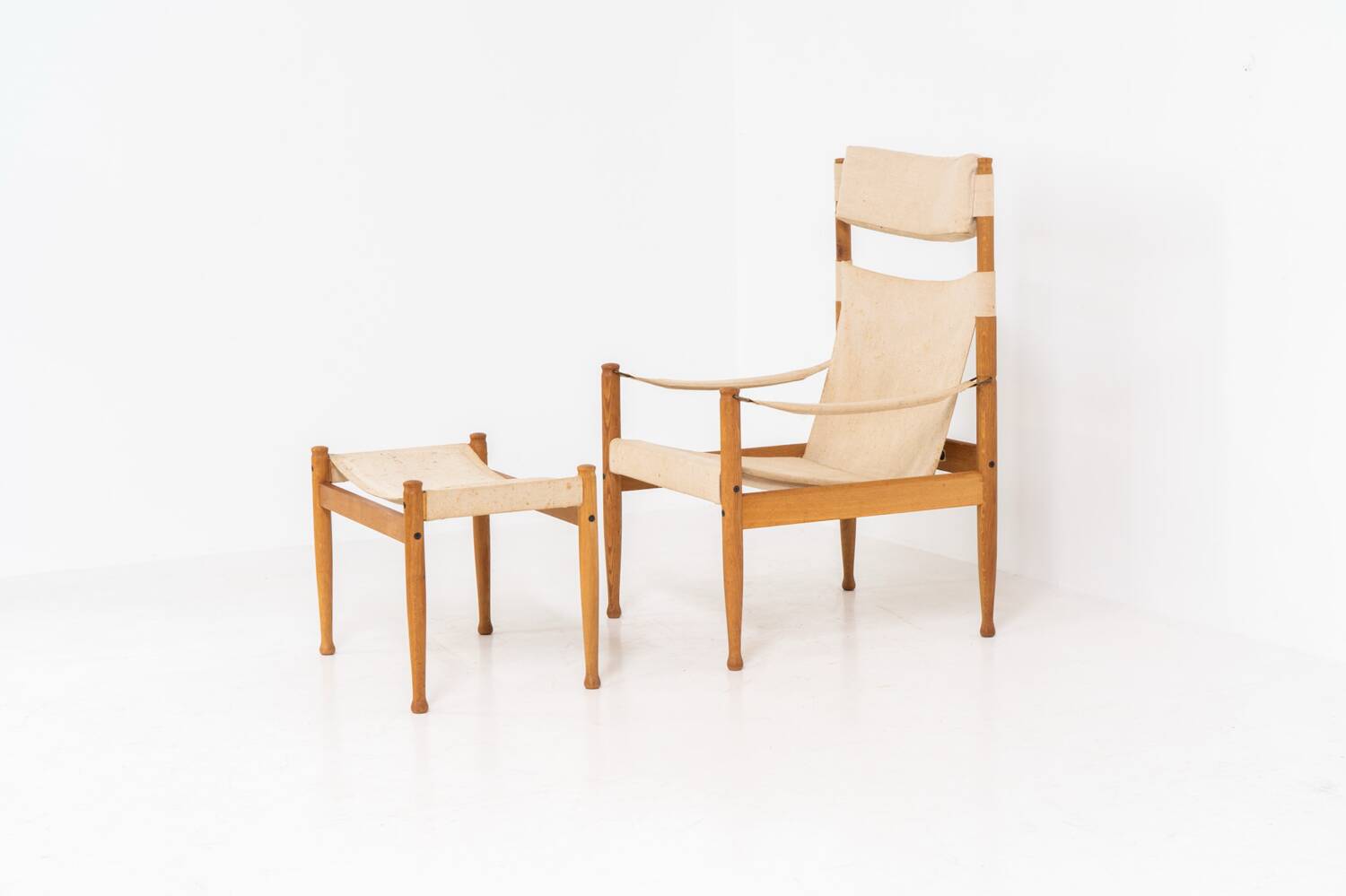 Chaise safari et ottoman en chêne par Niels Eilersen pour Erik Wørts
