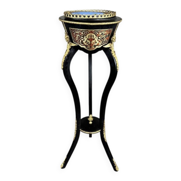 Jardinière Napoléon III en bois noirci, bronze doré et porcelaine peinte à