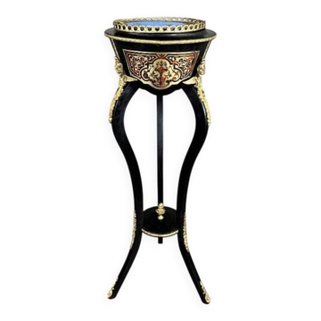 Jardinière Napoléon III en bois noirci, bronze doré et porcelaine peinte à