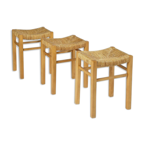 3 tabourets vintages en paille 1950-1960