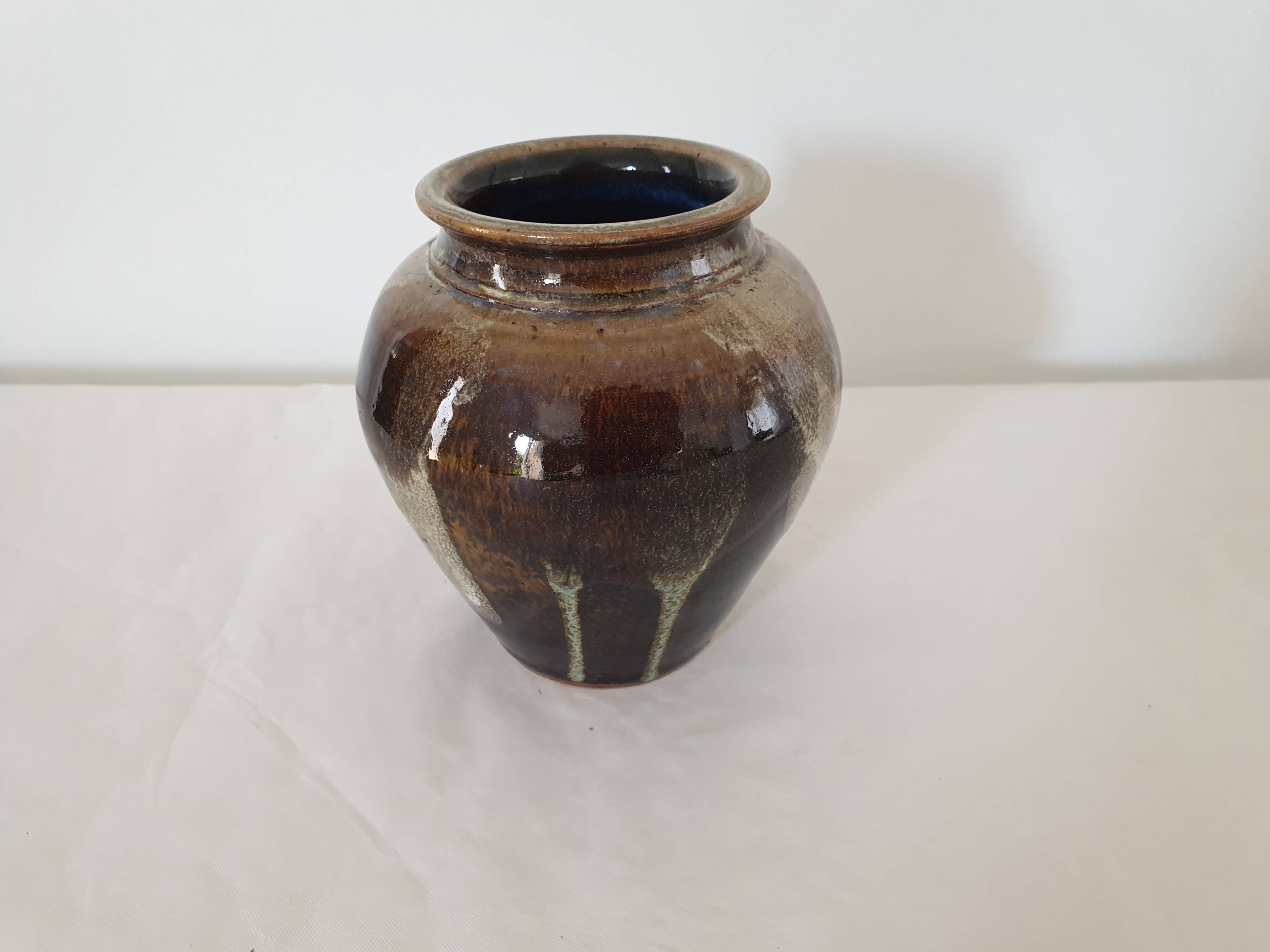 Unsigned brown glazed ceramic vase - height 14cm