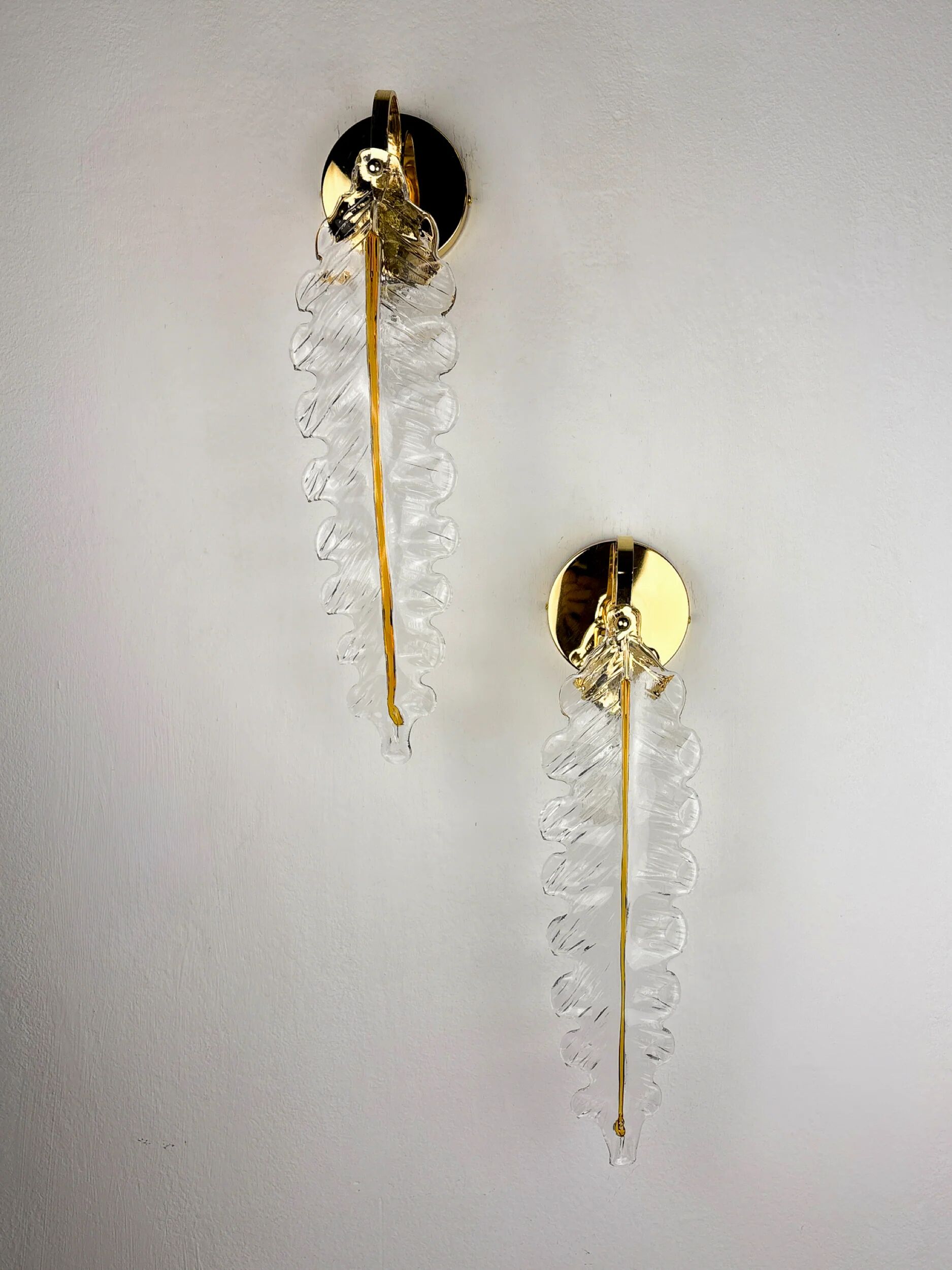 Pair of "Leaf" wall sconces by Murano Mazzega Italy, 1970s