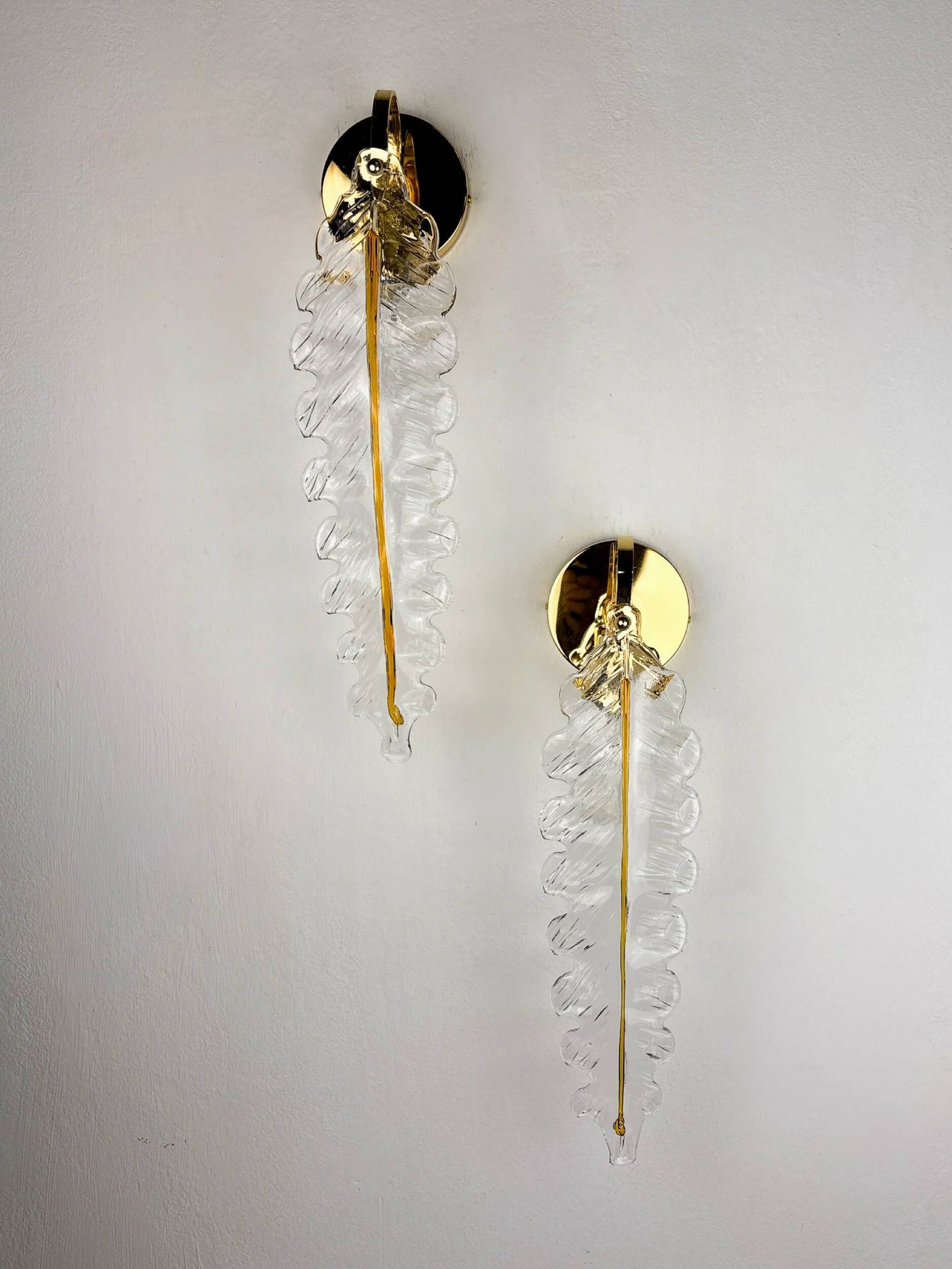 Pair of "Leaf" wall sconces by Murano Mazzega Italy, 1970s