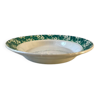 St Amand hollow dish textured white flowers on a green background, 1950s