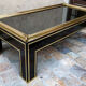 Table basse 1980 laquée noire laiton doré et verre 140cm