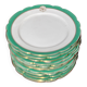 Paris porcelain set of 12 flat plates with green border and gold monogram JC.