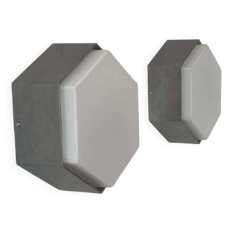 Pair of vintage opaline and metal wall lights, Raak Holland 1970