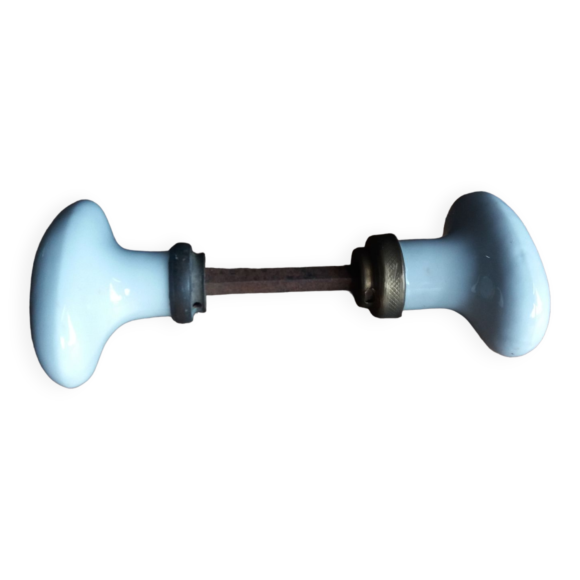 White porcelain door knob handles