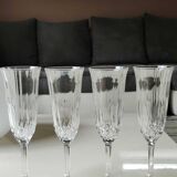 Lot of 4 x Large Champagne Flutes "Calp Concerto Champagne", in crystal chiseled with diamond patterns and diamond point finish. Height 21 cm