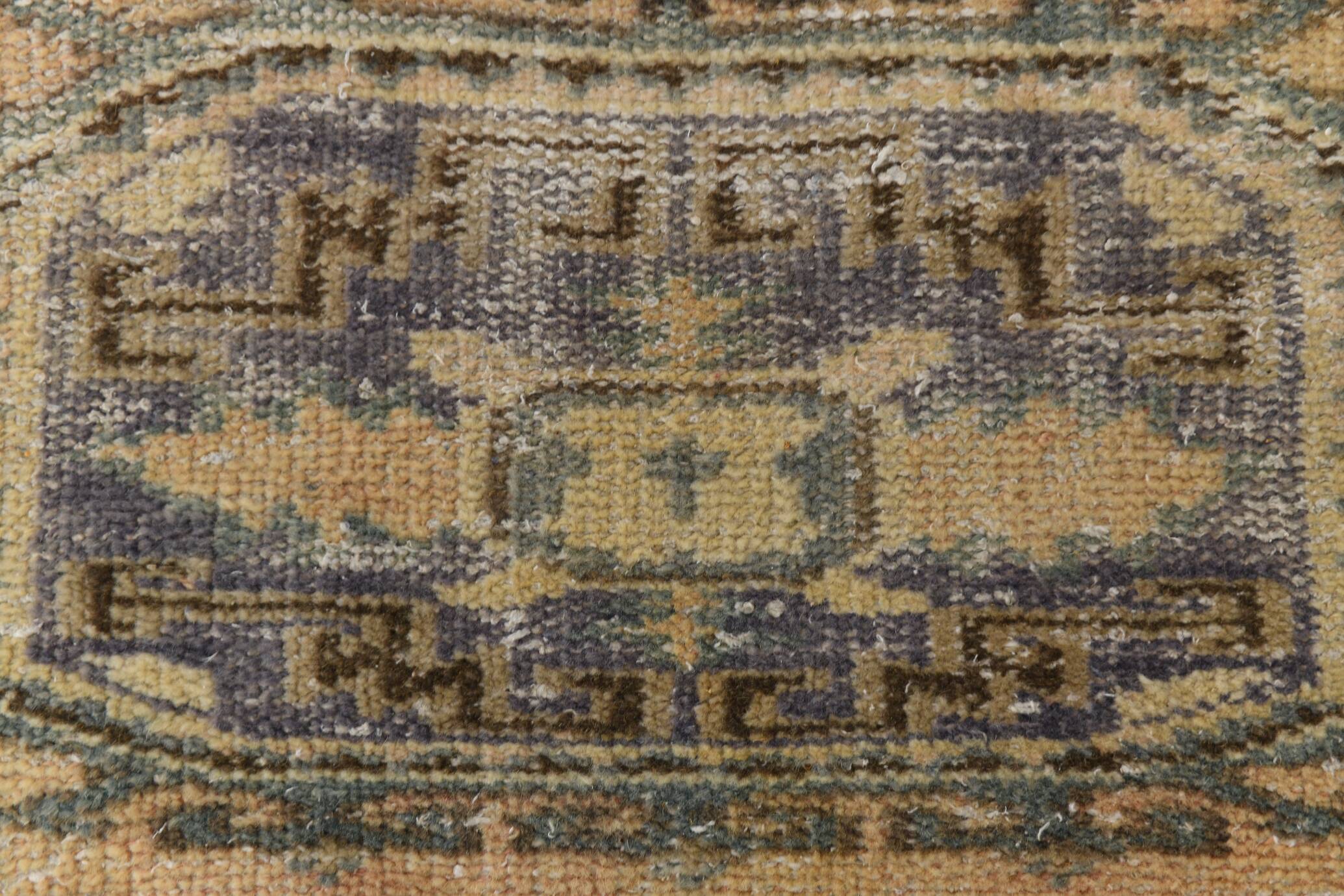 Faded Mustard Geometric Pattern Vintage Persian Runner Rug, 85x306 Cm