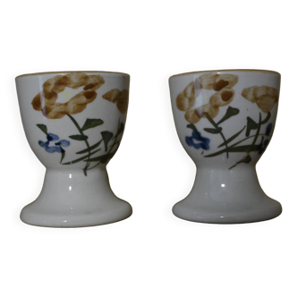 Flowered stoneware egg cups