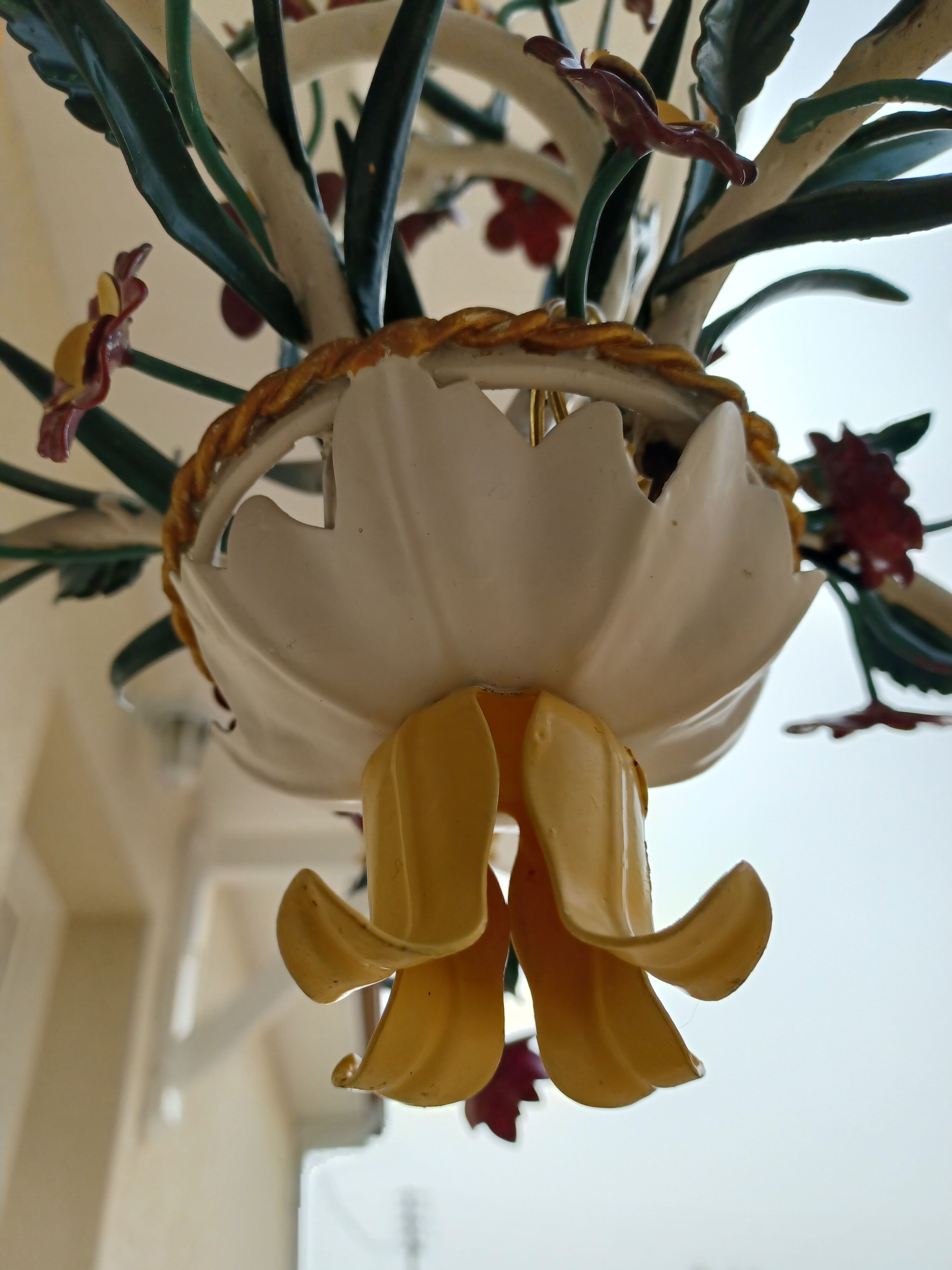 Vintage Floral chandelier in painted sheet metal