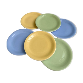 6 small pastel plates in vintage earthenware - L'Amandinoise Venus model