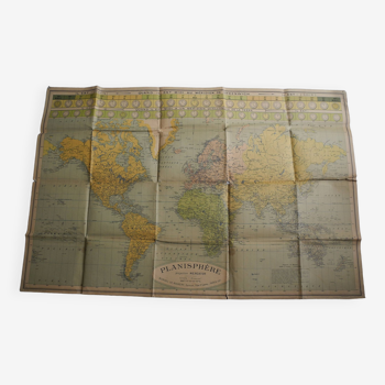 Planisphere map time zones blondel paris old french map time zone 30s