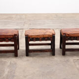 Brazilian Brutalist footstools with patchwork leather, 1960
