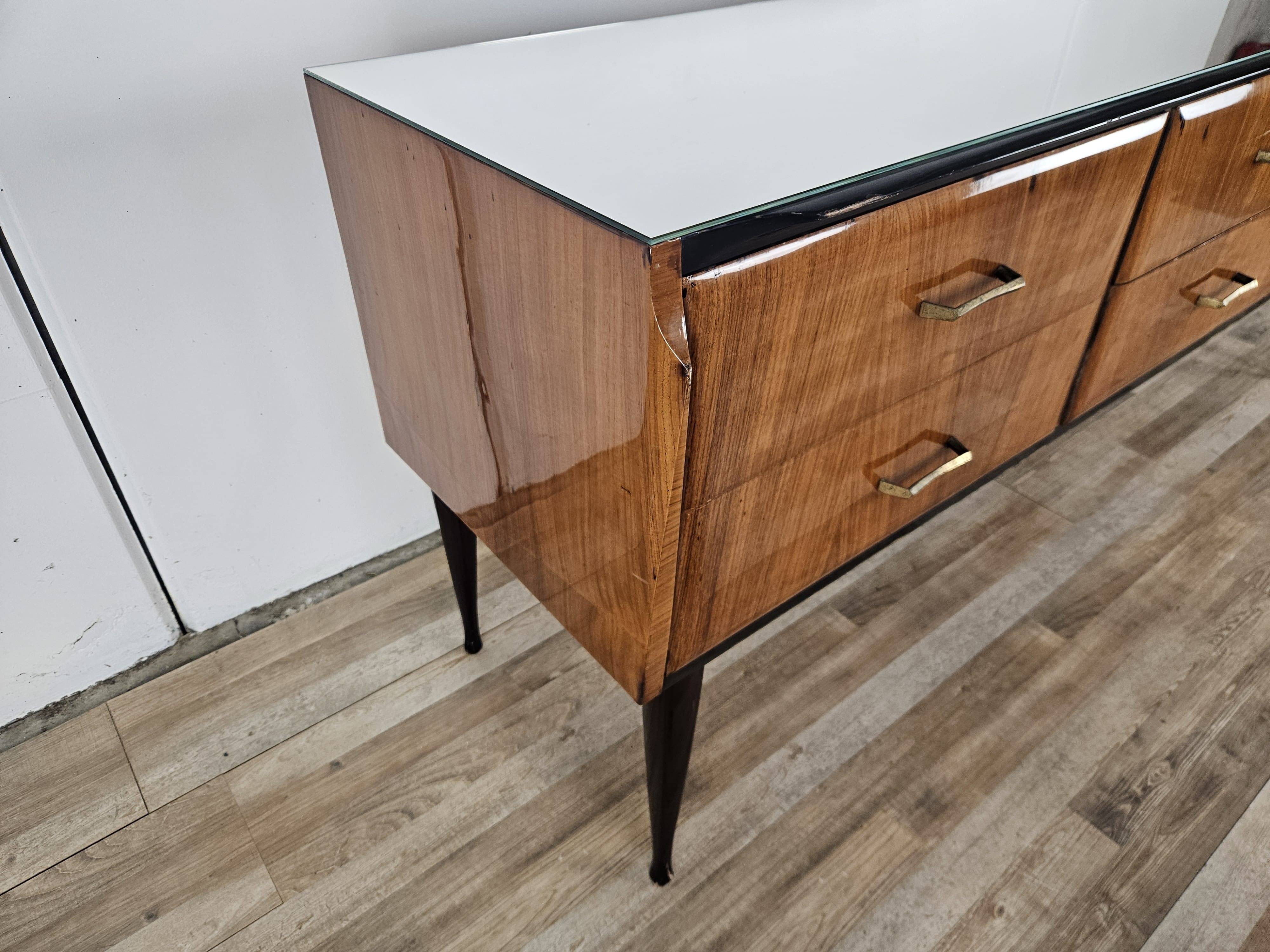 Mahogany burl chest of drawers with mirrored top