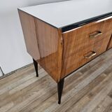 Mahogany burl chest of drawers with mirrored top