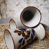 Set of 3 mazagrans in glazed sandstone floral decoration