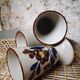 Set of 3 mazagrans in glazed sandstone floral decoration