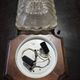 Wall ceiling lamp wood and (amber) glass 1960s moulded
