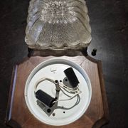 Wall ceiling lamp wood and (amber) glass 1960s moulded