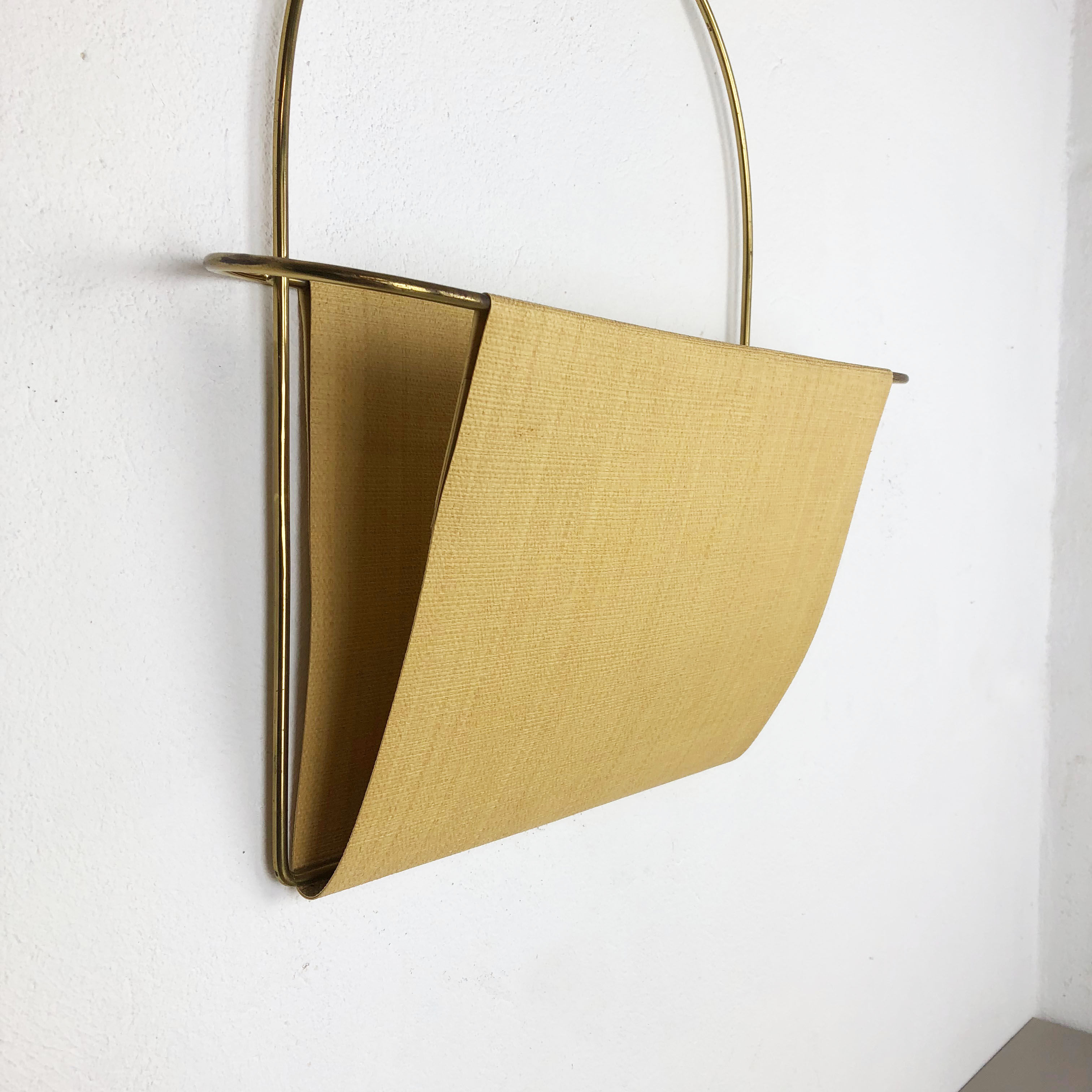 Vintage Brass Wall Hanging Magazine Holder, Austria, 1950s