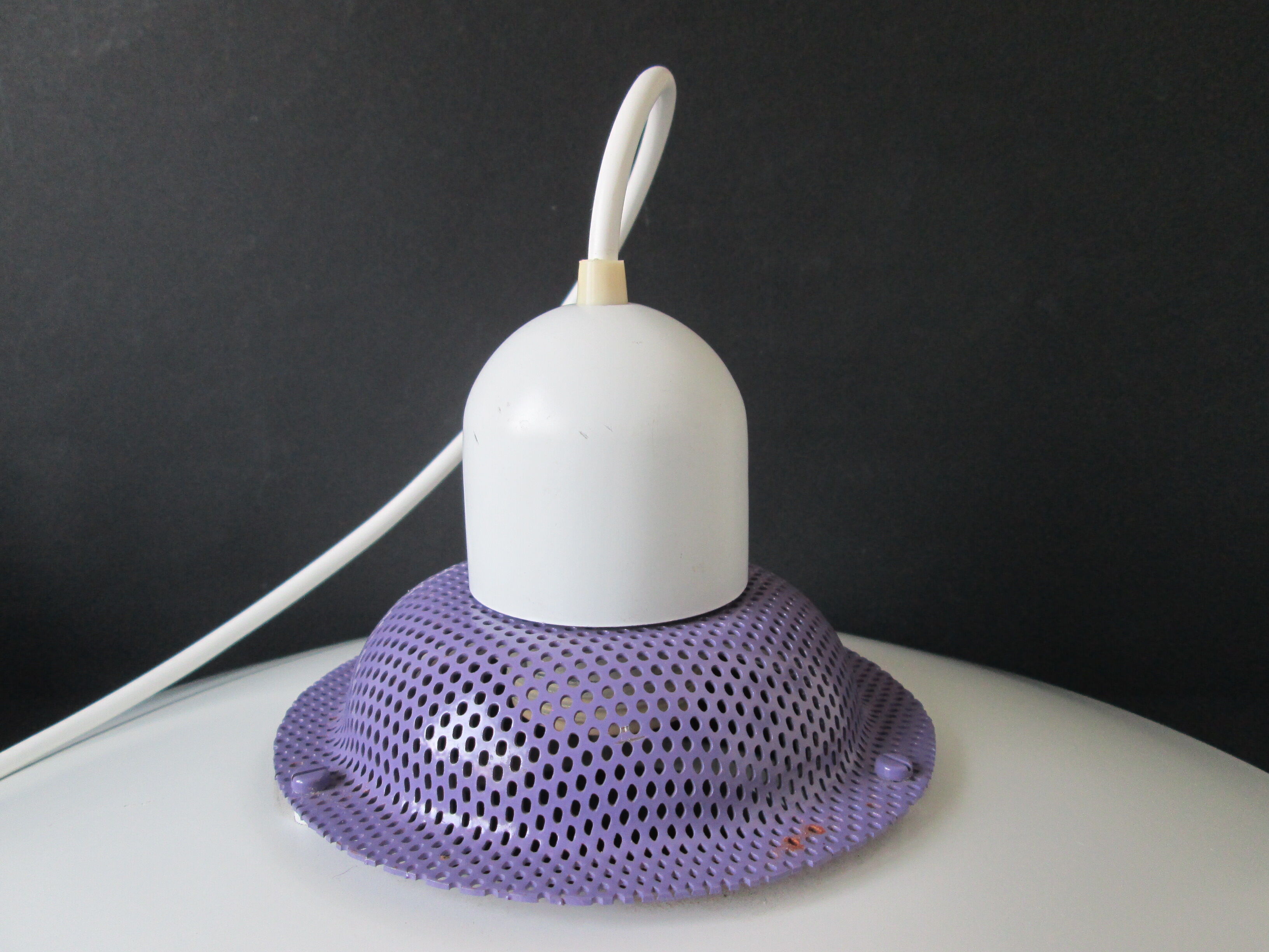 Dansk design white/purple 1980s pendant lamp by Danish Jeka Metaltryk