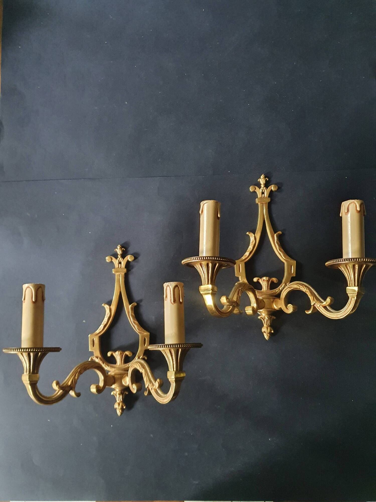 Pair of Louis XVI bronze wall sconces Lucien Gau Paris vintage