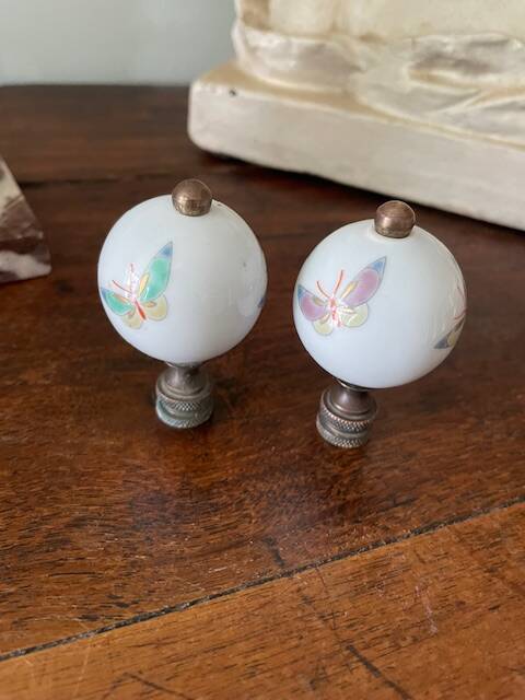 pair of antique painted porcelain knob handles