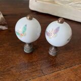 pair of antique painted porcelain knob handles