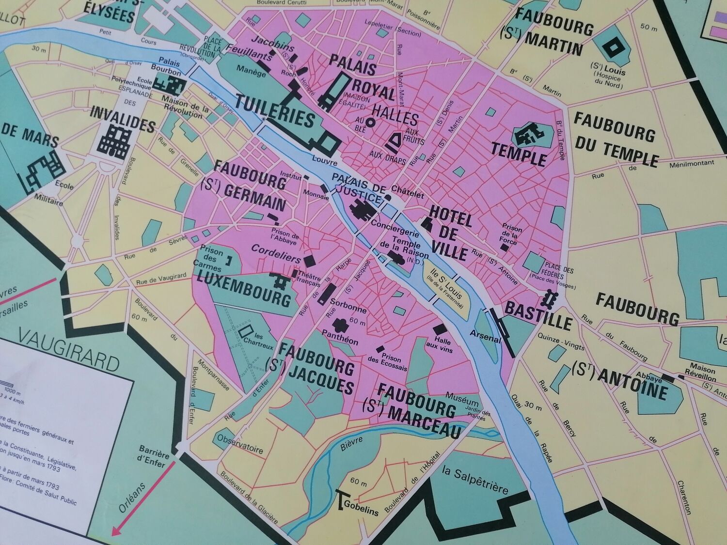 Old historical map Armand Colin The revolutionary France-Paris during the Revolution