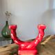 Bougeoir en céramique rouge bordeaux art déco années 30-40