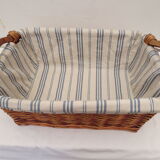 rectangular wicker storage pan with protective canvas cover
