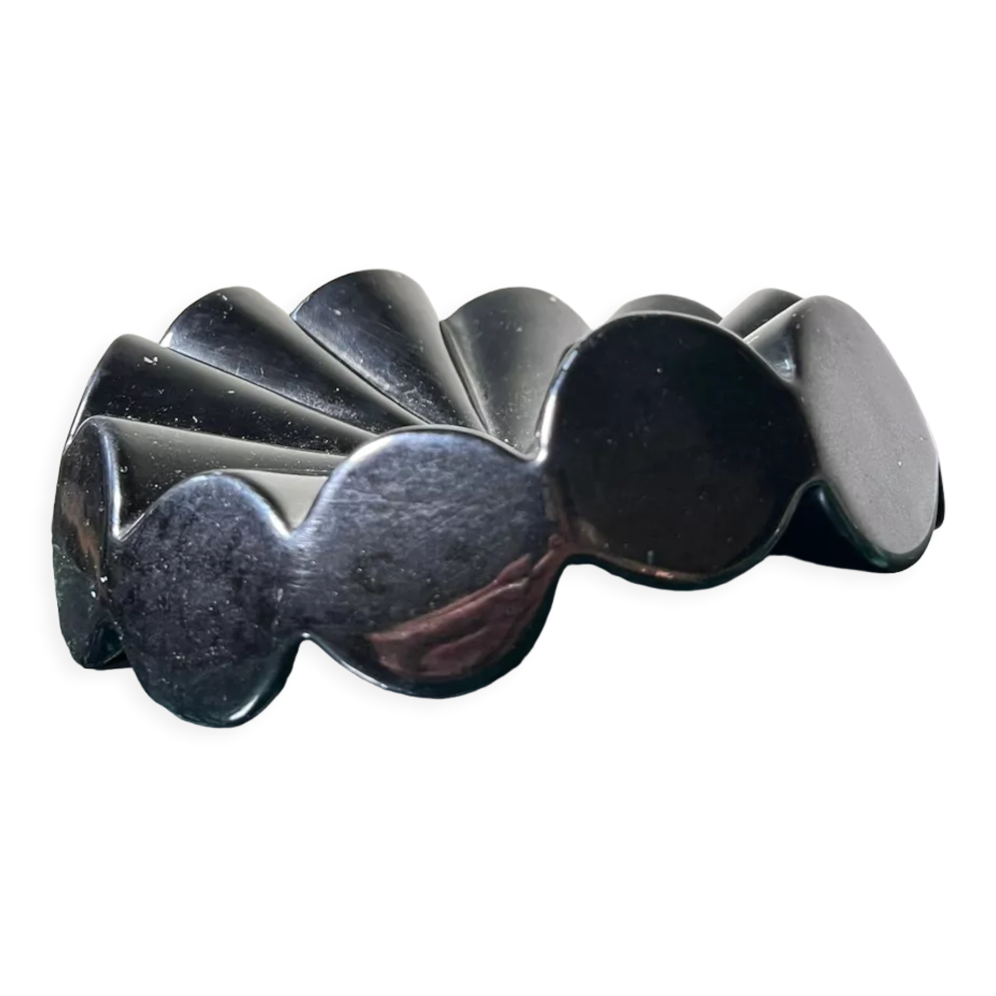 Empty pocket black glazed ceramic ashtray, 1970