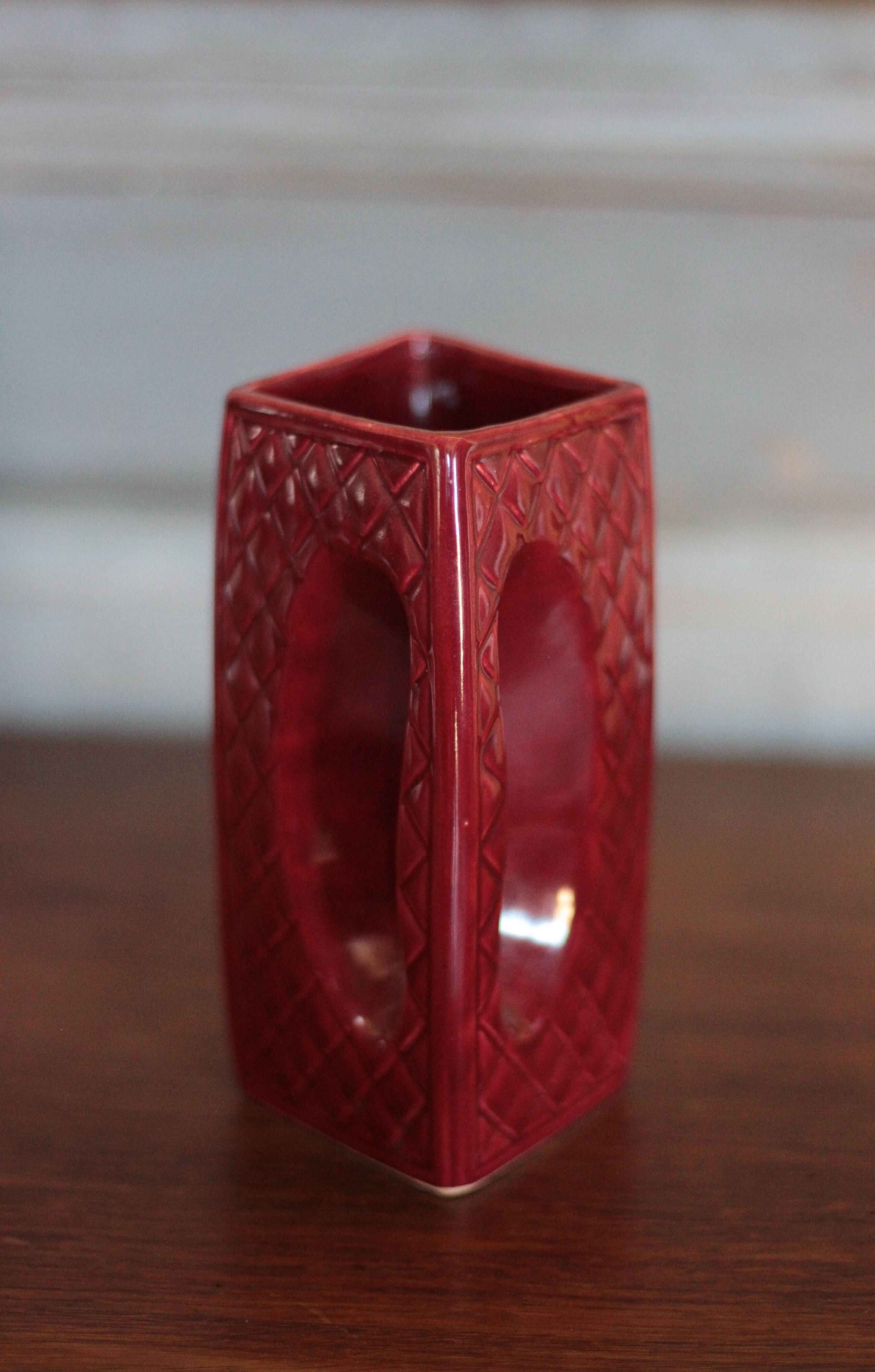 Vintage ceramic pitcher, jug, jug, burgundy red carafe, kitchen