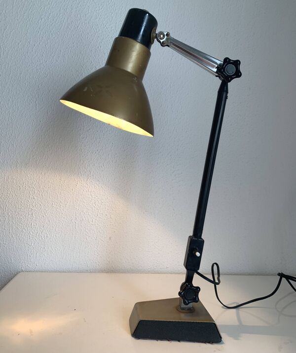 Lampe vintage 1950 industrielle Super Chrome champagne - 55 cm