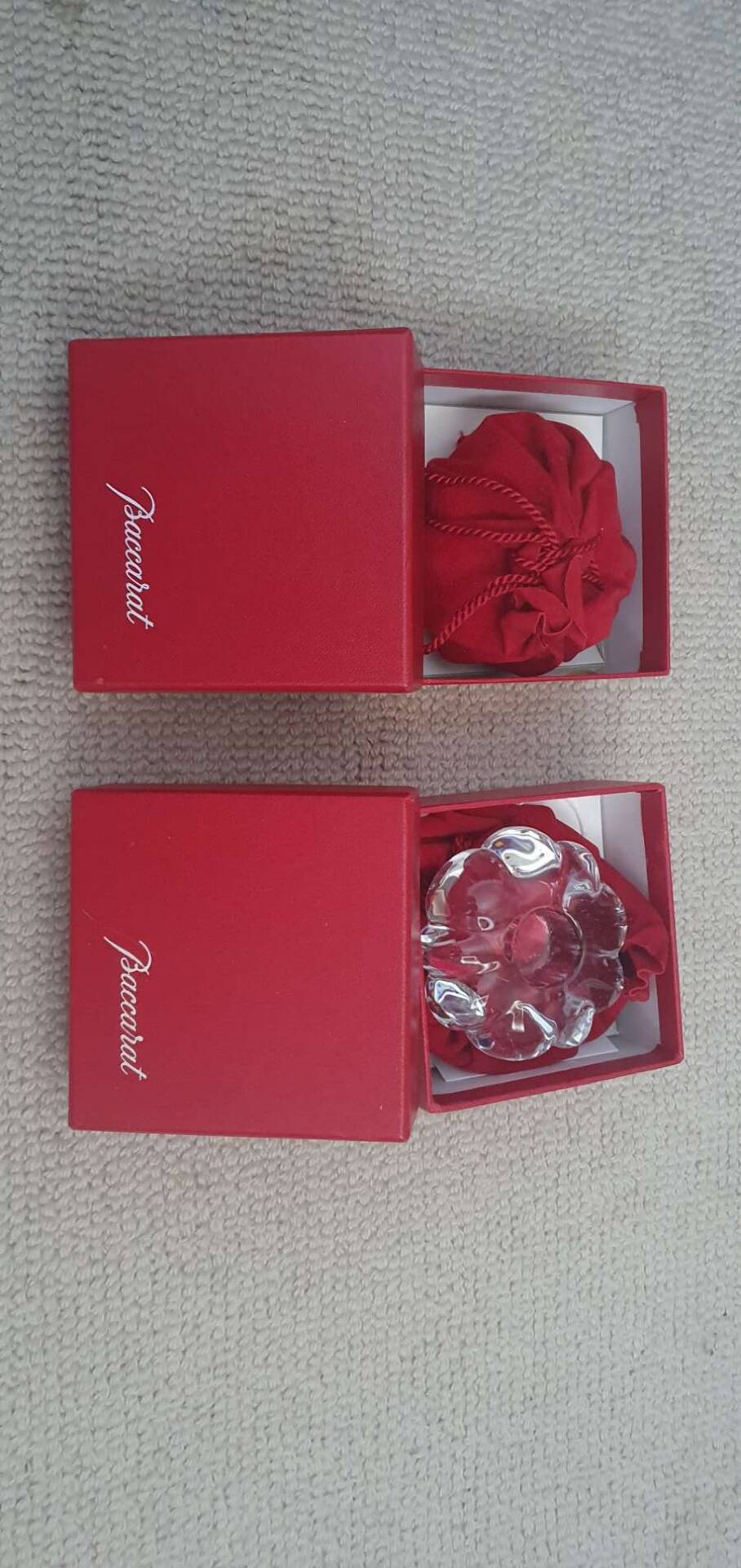 Pair of Baccarat crystal candlesticks, flower/rose model — new condition
