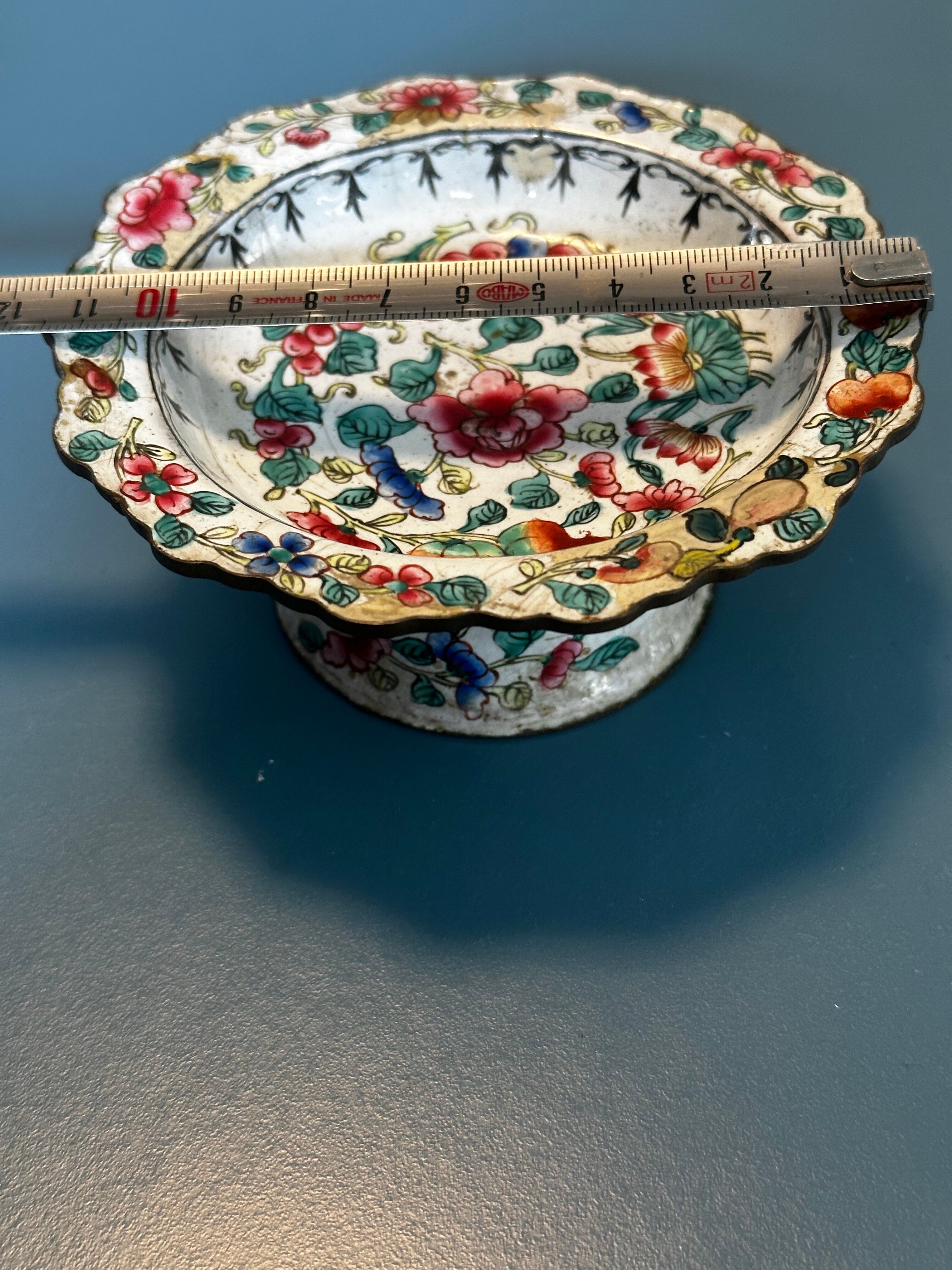 Pair of footed bowls in Canton enamel – China – floral decoration - F
