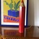 Pierre Sala, postmodern red Pencil table lamp, Ed. Vilac France 1980s